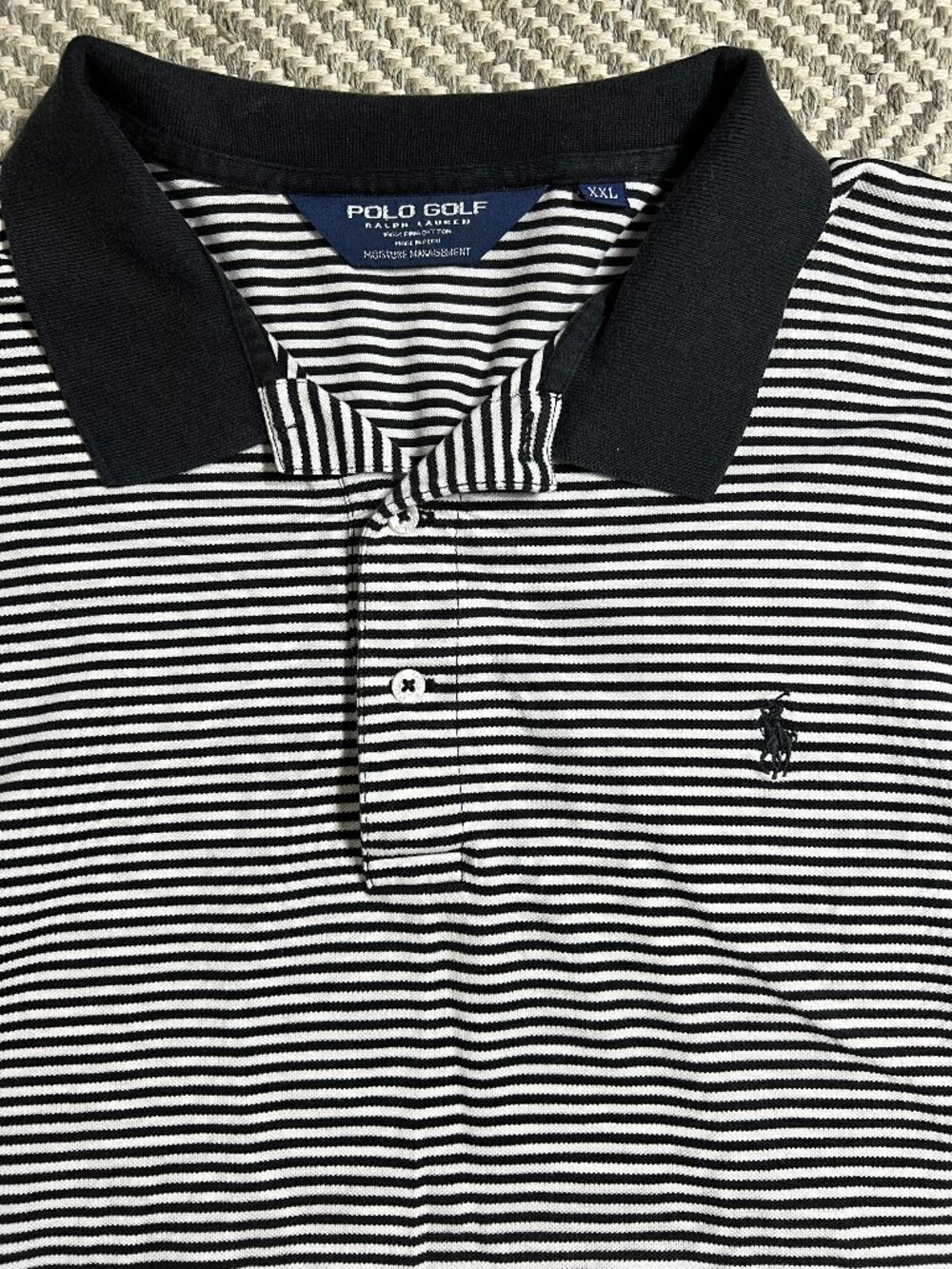 Polo Golf Ralph Lauren Striped Polo Shirt Men's 2XL Black White Pima Cotton